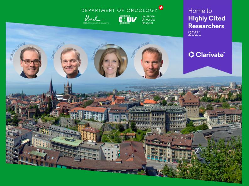 Four members of the Department of oncology UNIL CHUV named to Clarivate Analytics’ Highly Cited Researchers 2021 