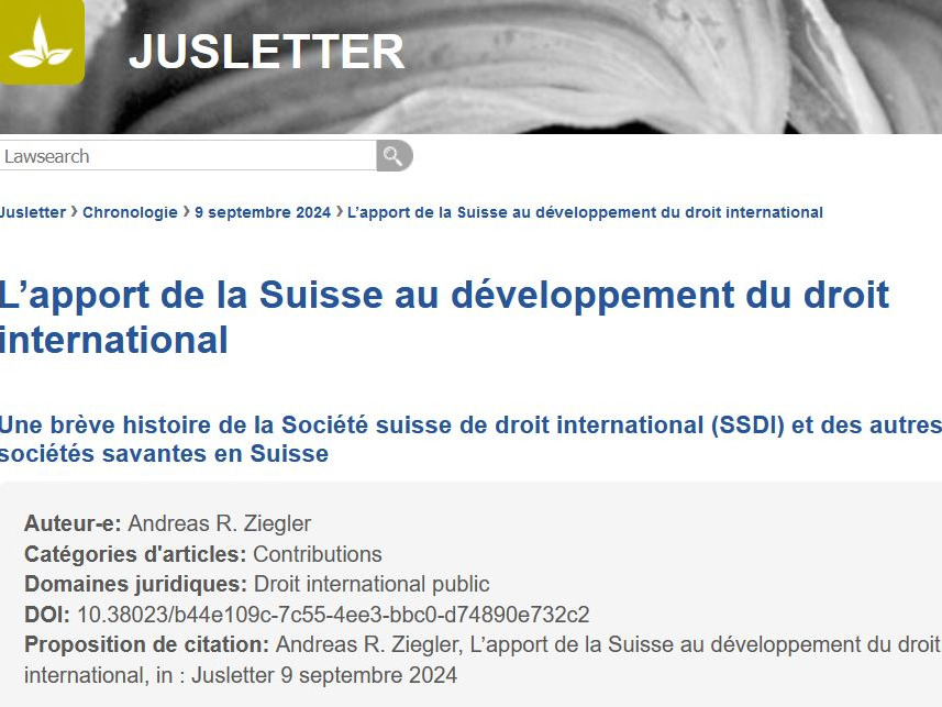 Nouvel article: L’apport de la Suisse au développement du droit international
