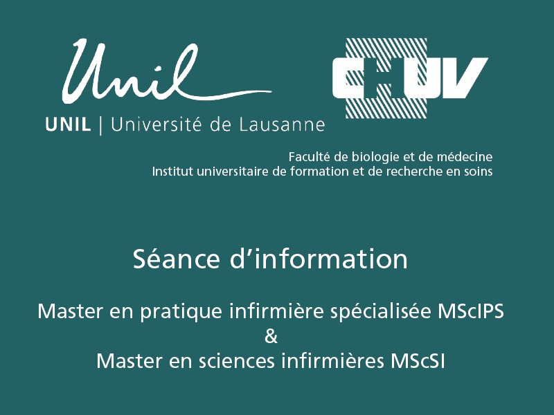 Séance d'information: Master en pratique infirmière spécialisée  & Master en Sciences infirmières