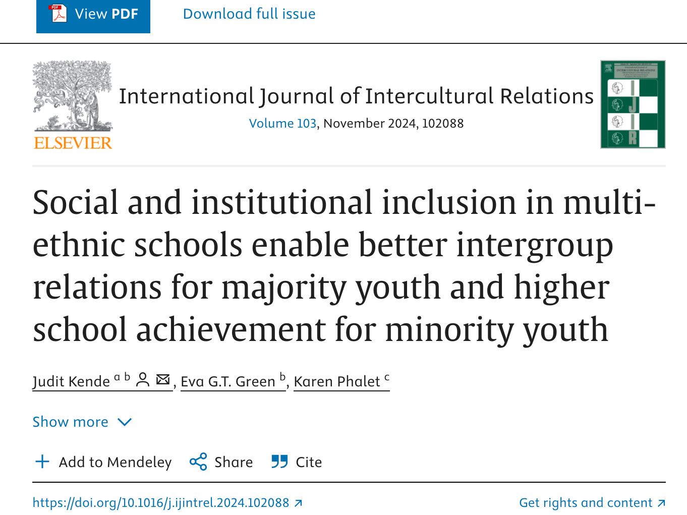 Social and institutional inclusion in multi-ethnic schools enable better intergroup relations for majority youth and higher school achievement for minority youth