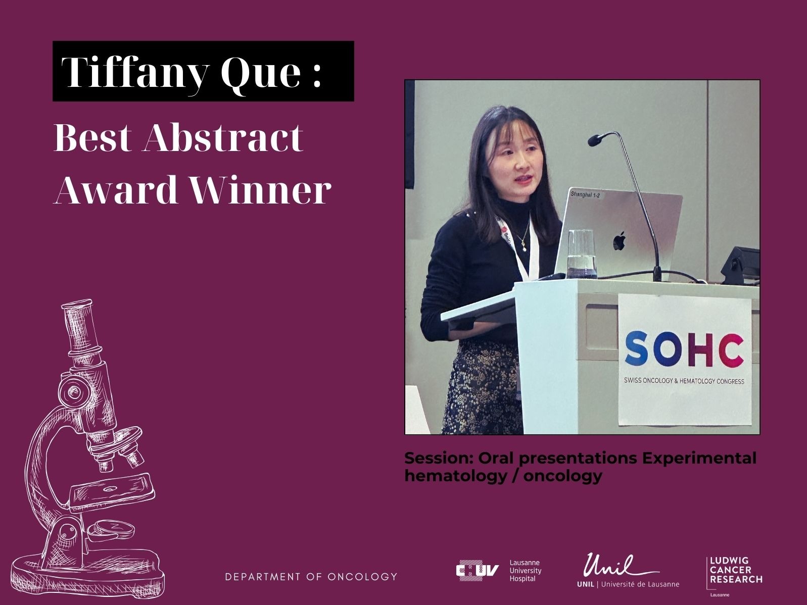 Tiffany Que wins Best Abstract Award at SOHC 2024 for Pioneering CAR-T cell Research