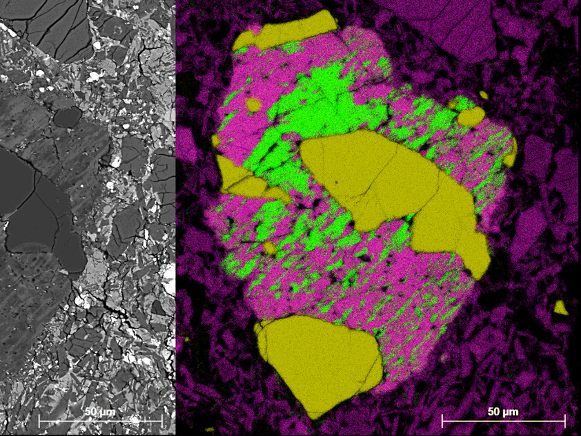 Fragments granitiques dans la météorite NWA7533 vus au microscope électronique à balayage